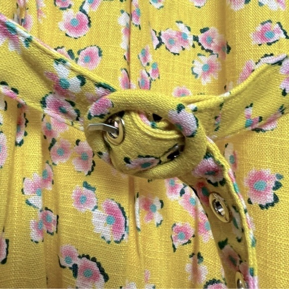 Nicholas Celie Midi Dress Hastings Floral Yellow Linen Dress Cottagecore - Picture 8 of 16